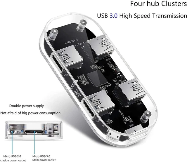 Alt view image 5 of 7 - XISAOK Transparent USB HUB 4 Ports USB3.0 Adapter Splitter for Laptop U Disk Cellphones