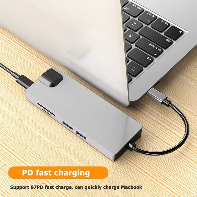 Alt view image 3 of 7 - USB C HUB, 8-in-1 Multi Port Type C Combo, USB C to HDMI 4K, VGA, Gigabit Ethernet LAN RJ-45, 2 USB 3.0, TF/SD Card Reader Ports Adapter, PD Charge, USB C Converter for Laptop Computer