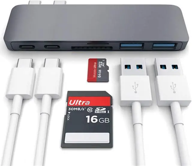 Alt view image 5 of 7 - FA.cbj3 USB C HUB Adapter,2 USB C Hub Thunderbolt 3 Adapter Dual USB Type C Dock with TF SD Card Reader Slot PD HUB 3.0 for MacBook Pro/Air (Gray)