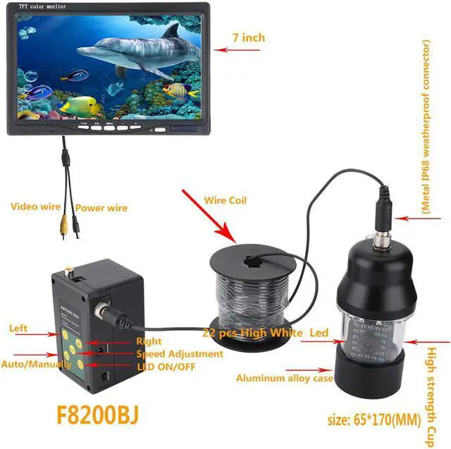 Alt view image 4 of 7 - 30M 7 Inch Professional Underwater Fishing Video Camera Fish Finder DVR Video Recorder 8G Card Waterproof 22 LEDs 1000 TVL Camera