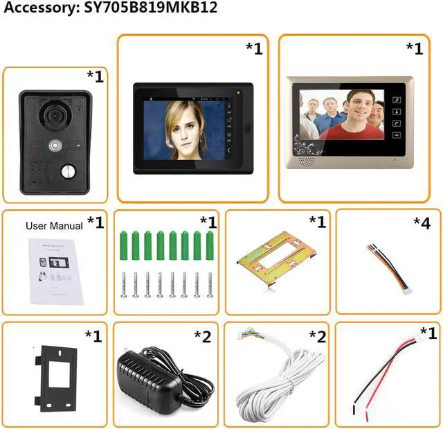 Alt view image 2 of 7 - 7 inch 2 Monitors Wired /Wireless Wifi Video Door Phone Doorbell Intercom System with  IR-CUT HD 1000TVL Wired Camera Night Vision Remote APP