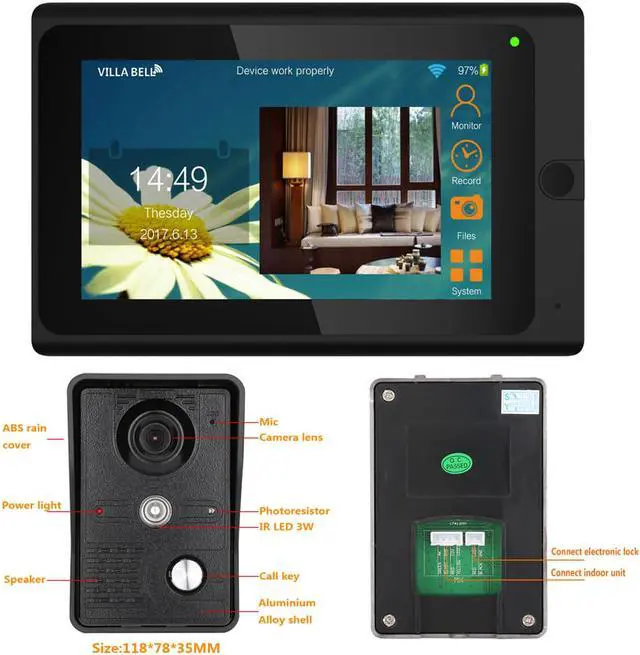 Alt view image 3 of 7 - 7 inch 2 Monitors Wired /Wireless Wifi Video Door Phone Doorbell Intercom System with  IR-CUT HD 1000TVL Wired Camera Night Vision Remote APP