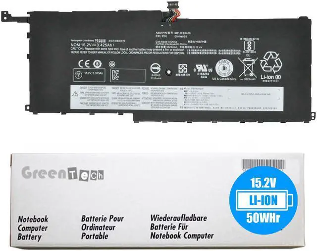 Main image of GreenTech 50Wh 00HW028 01AV438 compatible battery for Lenovo Thinkpad X1 Carbon 4th Gen 2016 -GreenTech 15.2V 50Whr 4 Cell Battery 00HW029 SB10F46466 SB10F46467 01AV439