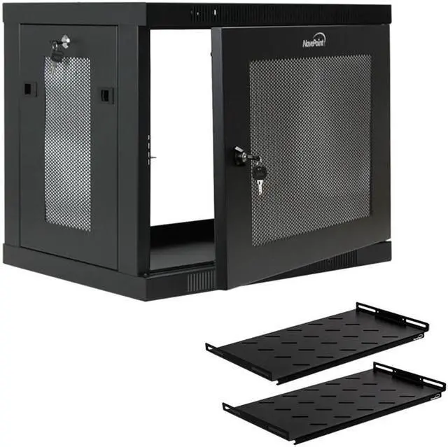 Main image of NavePoint 9U Wall Mount Rack Enclosure Server Cabinet 16.5" Deep, Switch-Depth Perforated Door Lock W/Shelf