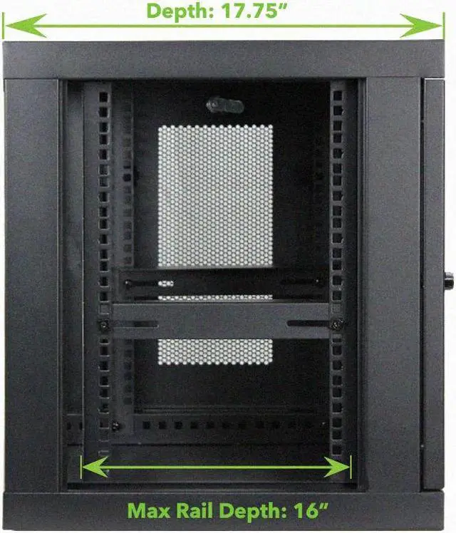 Alt view image 2 of 4 - NavePoint 9U Wall Mount Rack Enclosure Server Cabinet 16.5" Deep, Switch-Depth Perforated Door Lock W/Shelf