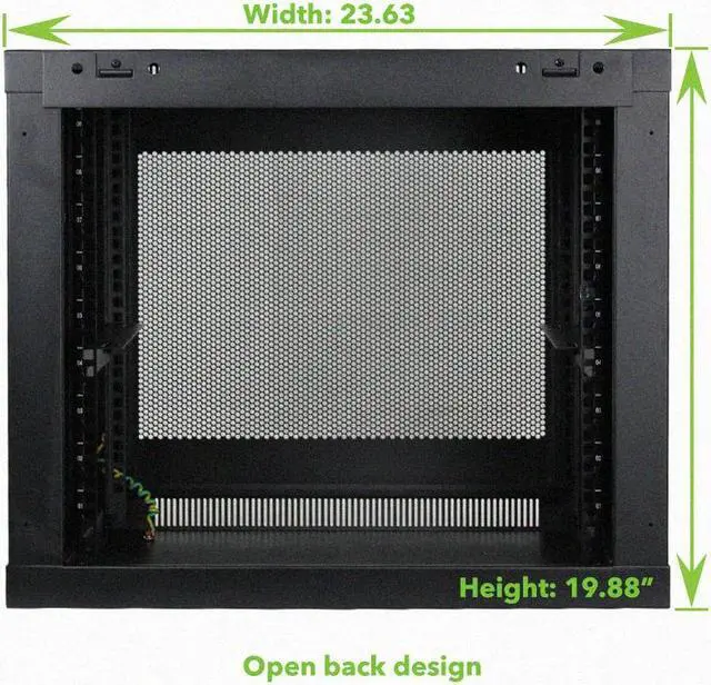 Alt view image 3 of 4 - NavePoint 9U Wall Mount Rack Enclosure Server Cabinet 16.5" Deep, Switch-Depth Perforated Door Lock W/Shelf