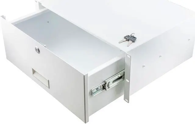 Alt view image 2 of 4 - NavePoint 19 Inch Wide Cold Rolled Steel Rack Mount Drawer, 4U, 13.7 Inches Deep, Signal White