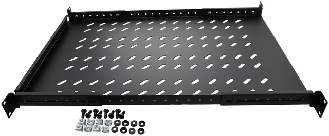 Alt view image 2 of 4 - Navepoint Fixed Rack Vented Server Shelf 1U 19" 4 post Rack Mount Adjustable from 16 - 37"