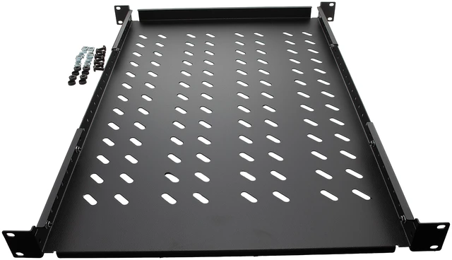 Alt view image 3 of 4 - Navepoint Fixed Rack Vented Server Shelf 1U 19" 4 post Rack Mount Adjustable from 16 - 37"