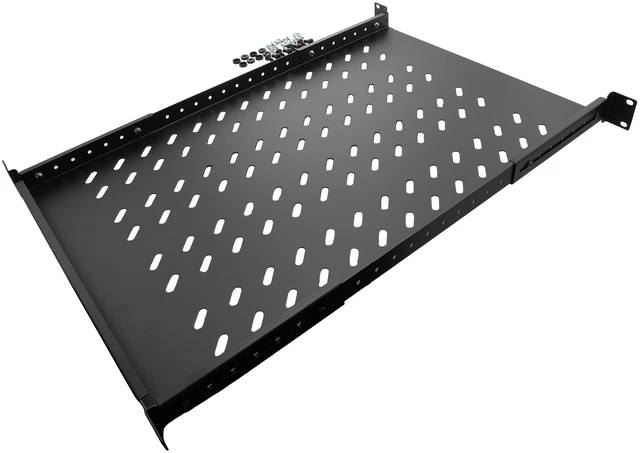 Alt view image 4 of 4 - Navepoint Fixed Rack Vented Server Shelf 1U 19" 4 post Rack Mount Adjustable from 16 - 37"