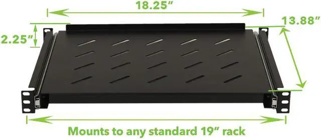 Alt view image 2 of 8 - Navepoint Sliding Rack Vented Server Shelf 1U 19" 4 Post Rack Mount 13.75" (350mm) Deep