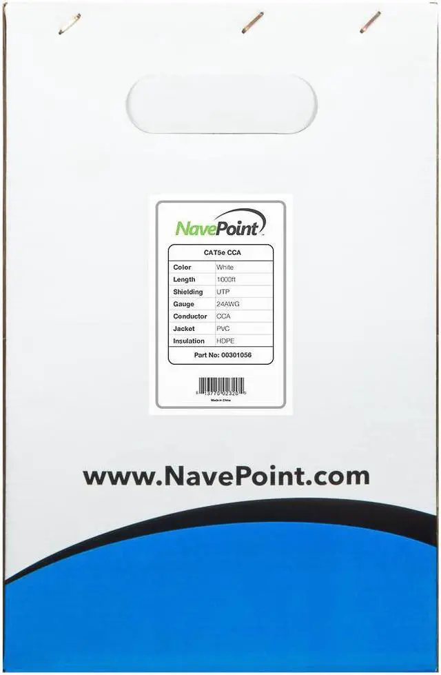 Alt view image 2 of 8 - NavePoint CAT5e 1000FT CCA UTP Cable Solid 24AWG White Network Ethernet LAN Bulk Wire RJ45