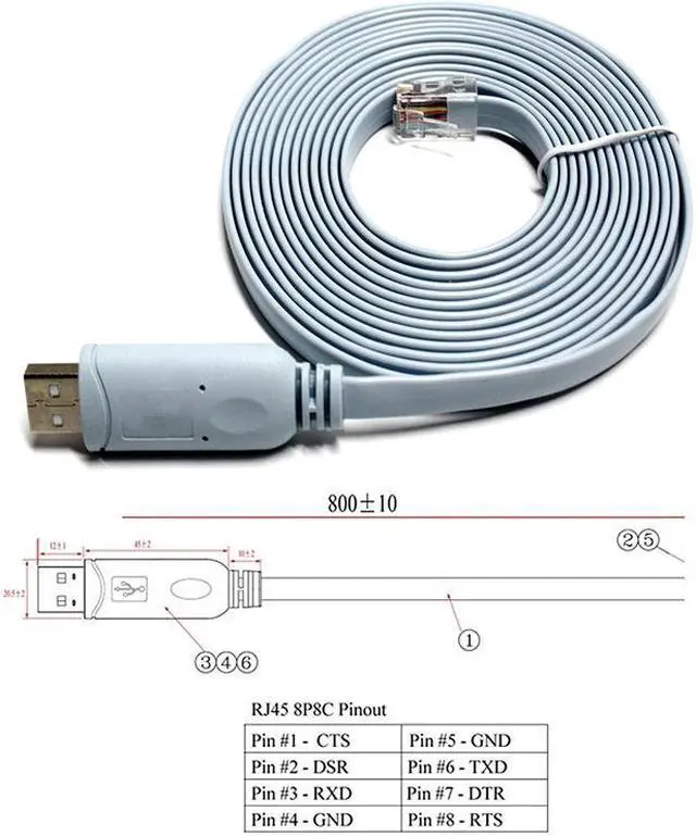 Alt view image 2 of 7 - Tekit (1.8m/6ft) FTDI USB to RJ45 for Cisco Router Console Cable - RS232,6Ft FTDI RS232 USB to RJ45 Serial for Cisco Console Rollover Cable for Cisco Routers Windows 10,8, 7, Vista MAC Linux