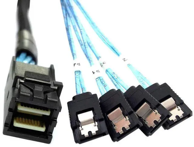 Alt view image 4 of 7 - Internal Mini SAS SFF-8643 Host to 4 SATA 7pin Target Hard Disk 6Gbps Data Server Raid Cable 1m