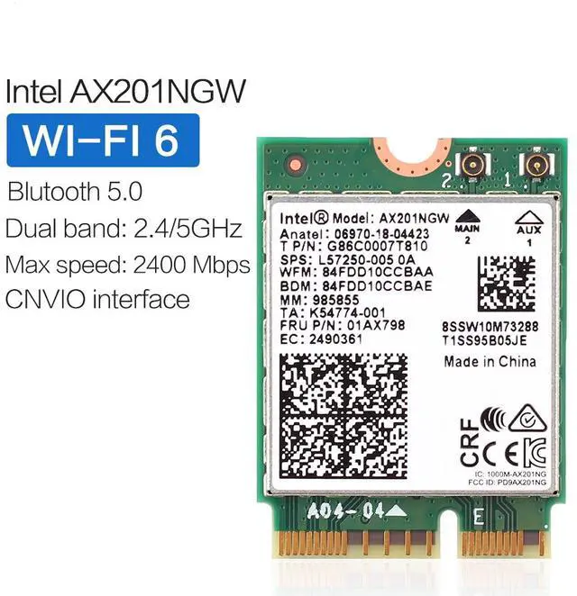 Alt view image 2 of 6 - Dual Band 2400Mbps Wireless Intel Wi-Fi 6 AX201 Bluetooth 5.0 NGFF Key E CNVi Wifi Card AX201NGW 2.4Ghz/5Ghz 802.11ac/ax,For Wi-Fi 6 Intel AX201NGW NGFF With M.2 Key E CNVI 802.11ax BT5.0 For Win10