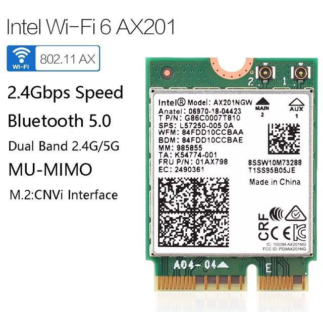 Main image of Dual Band 2400Mbps Wireless Intel Wi-Fi 6 AX201 Bluetooth 5.0 NGFF Key E CNVi Wifi Card AX201NGW 2.4Ghz/5Ghz 802.11ac/ax,For Wi-Fi 6 Intel AX201NGW NGFF With M.2 Key E CNVI 802.11ax BT5.0 For Win10