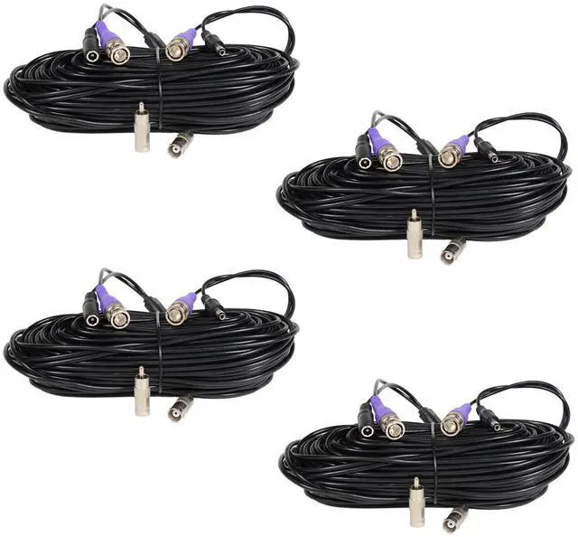 Main image of VideoSecu 4 Pack 50 Feet Video Power Extension Cable Pre-made All-in-One Wire Cord for CCTV DVR Surveillance System HD Security Camera AHD, CVI, TVI HD Analog Camera with Free BNC RCA Connectors Bui
