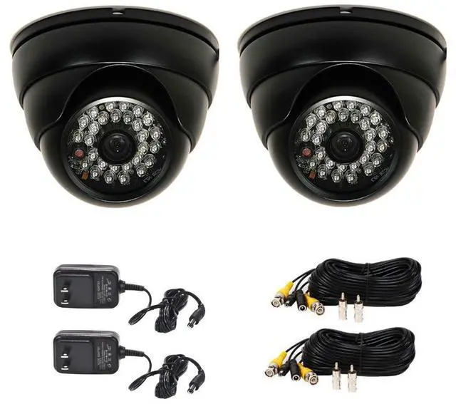 Main image of VideoSecu 2 Pack Built-in 1/3'' SONY Effio CCD Day Night Outdoor IR CCTV Security Cameras 600TVL 28 Infrared LEDs Wide Angle High Resolution Vandal Proof with Cables and Power Supplies BVL