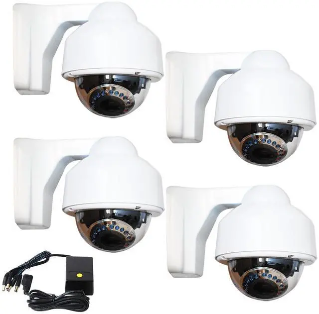 Main image of VideoSecu 4 Pack IR Day Night Vision CCD Varifocal Dome Security Cameras Outdoor Weatherproof 17 Infrared LEDs 3.5~8 mm Zoom Lens with 1 of 4 Channel Power Supply and Free Warning Stickers CCF