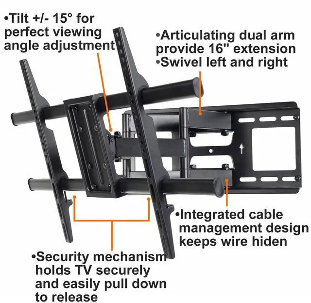 Alt view image 5 of 14 - VideoSecu Heavy Duty Full Motion Tilt Swivel Extend TV Wall Mount for most 40-70" Sony Samsung LG Panasonic Vizio Sharp LCD LED Plasma HDTV with VESA 700x400/ 684x400/ 600x400mm, loading 125lbs AW8