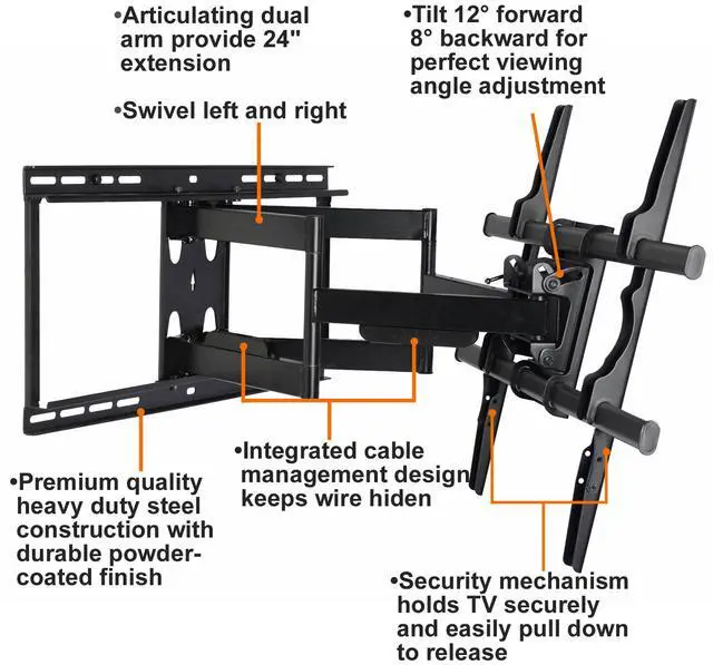 Alt view image 4 of 14 - VideoSecu Heavy Duty Full Motion Tilt Swivel Extend TV Wall Mount for most 40-88" Sony Samsung LG Panasonic Vizio Sharp LCD LED Plasma HDTV with VESA 684x400/ 600x400mm/ 400x400, loading 135lbs bn5