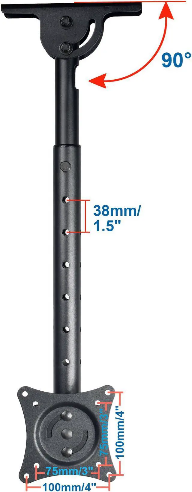 Alt view image 4 of 8 - VideoSecu Adjustable Height Ceiling TV Mount Tilt Swivel Fits Most 19 22 23 24 26 27 28 29 32 inch LCD LED Some LED up to 42 inch HDTV Flat Panel Screen Display with VESA 100x100/ 75x75mm bxj