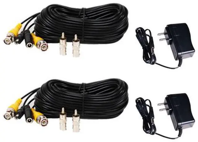 Main image of VideoSecu 2 of 50 Feet Security Camera Video Power Extension Cables with 2 of 12V DC 500mA Power Supplies for CCTV DVR Home Surveillance System MKA