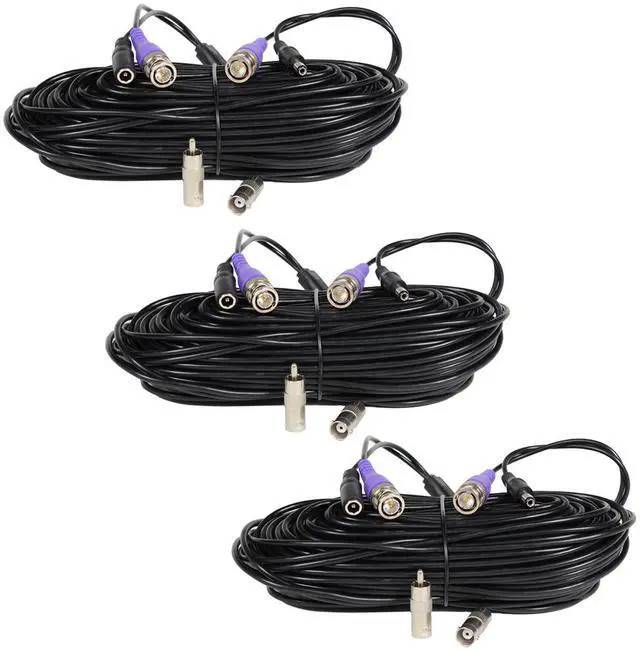 Main image of VideoSecu 3 HD Security Camera 100ft Video Power Cable Pre-made All-in-One Wire for AHD, HD-CVI, HD-TVI, 960P, 720P, 700TVL, 1000TVL, 960H Security Camera with Free BNC RCA Connectors WG9