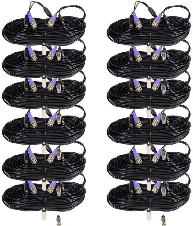 Main image of VideoSecu 12 Pack 100ft Video Power Cable for AHD HD-CVI HD-TVI HD Analog Security Camera Surveillance with Free BNC RCA Connectors CKW