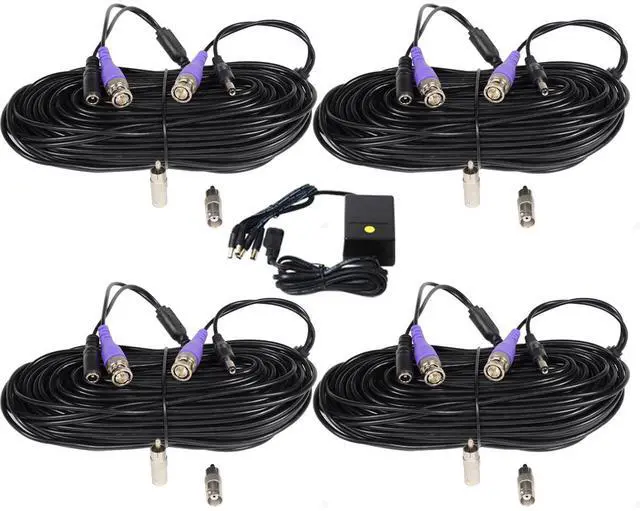 Main image of VideoSecu 4x 100 Feet Video Power Extension Cable Pre-made All-in-One Wire for DVR Surveillance System HD Security Camera AHD, CVI, TVI HD Analog Camera with 4 CH Power and Free BNC RCA Connectors CW9