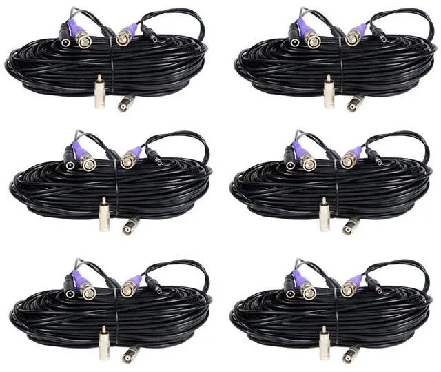 Main image of VideoSecu 6 Pack 100ft Video Power Extension Cable Pre-made All-in-One Cord Wire for CCTV DVR Surveillance System HD Security Camera AHD, CVI, TVI HD Analog Camera with Free BNC RCA Connectors b5r