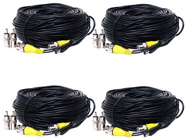 Main image of VideoSecu 4 Pack 150ft Video Power Extension Cable Wire Cord with BNC RCA Adapters for CCTV Security Camera DVR System Surveillance 1OA