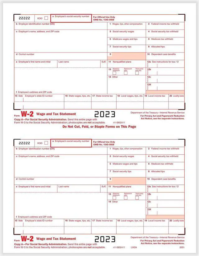 Main image of TFP W-2 IRS Federal Copy A - 500 sheets, 1000 forms