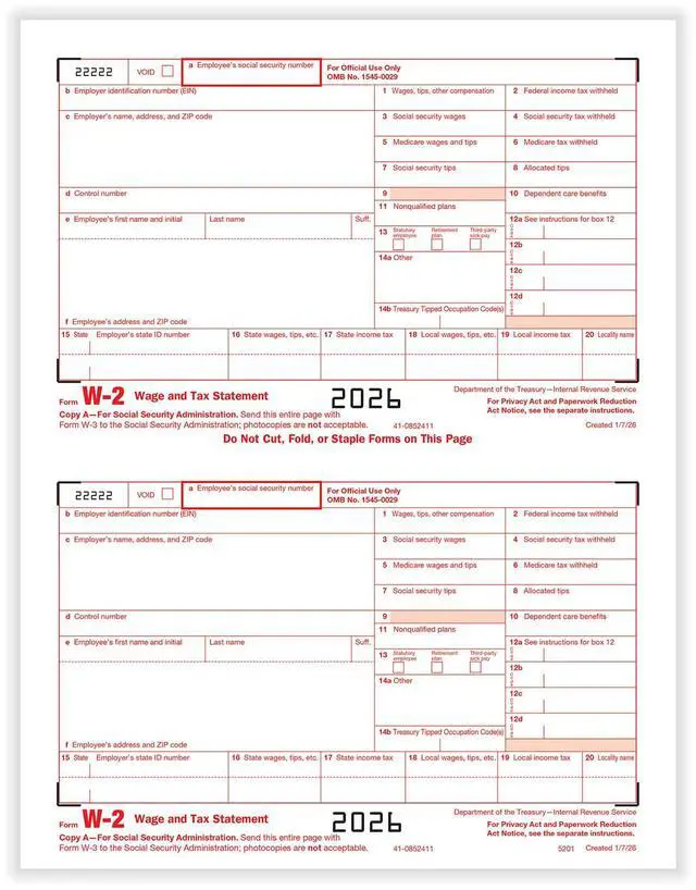 Main image of TFP W-2 IRS Federal Copy A - 500 sheets, 1000 forms