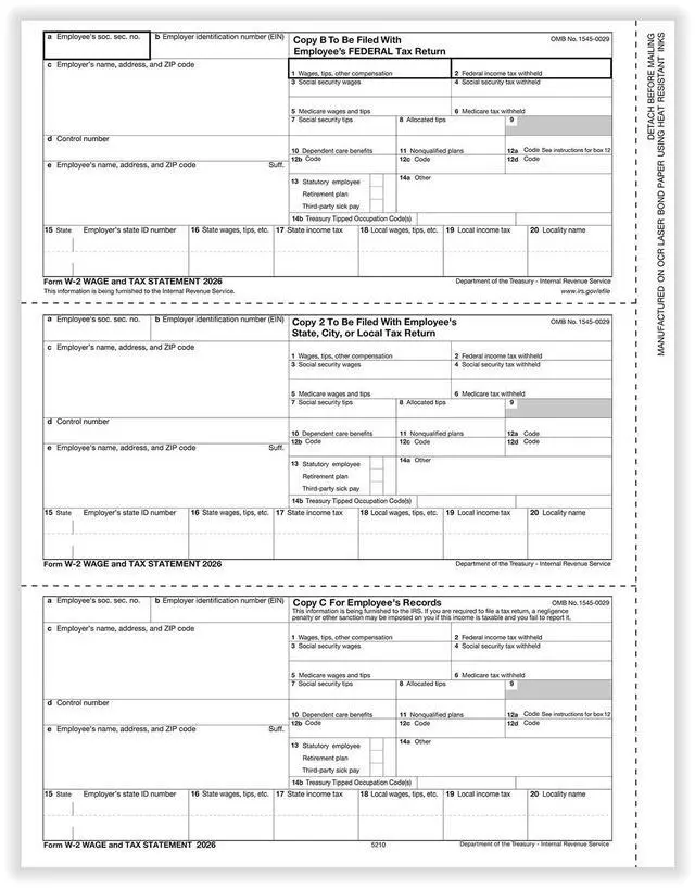 Main image of TFP W-2 W-Style 3-Up Employees Copies B, C & 2 Combined - Pack of 500
