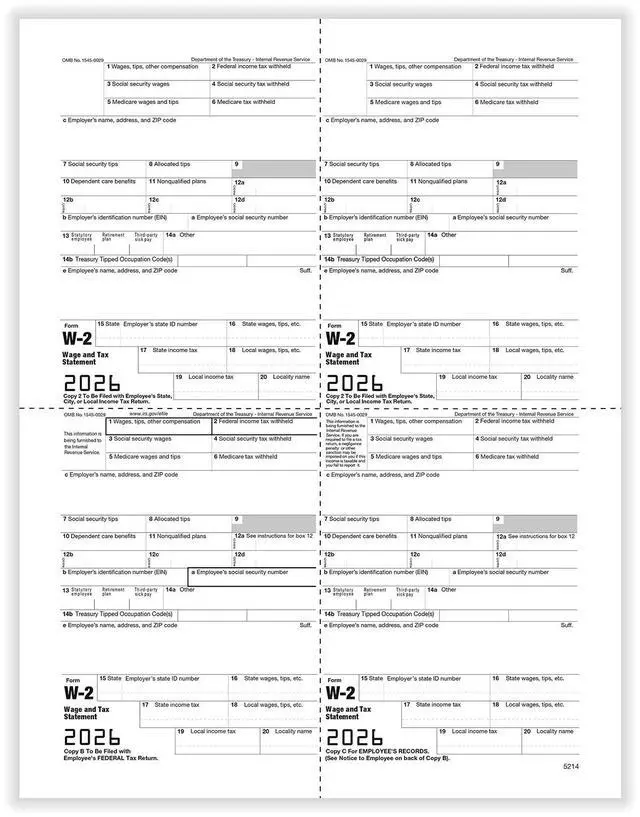 Main image of TFP W-2 M-Style Alternate 4-Up Employees Copies B, C, 2, 2 - Pack of 500