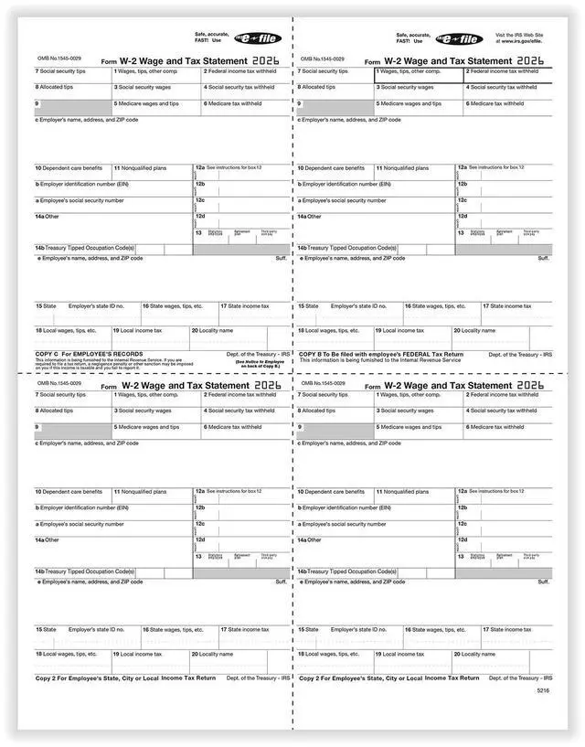 Main image of TFP W-2 W-Style Alternate 4-Up Employees Copies B, C, 2, 2 - Pack of 500