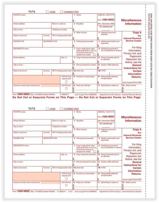 Main image of TFP 1099-MISC Federal Copy A - 50 sheets, 1000 forms