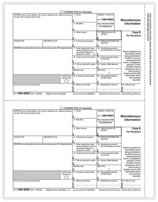 Main image of TFP 1099-MISC Recipient Copy B - 500 sheets, 1000 forms