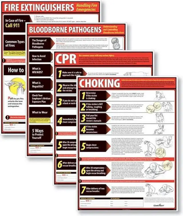 Main image of ComplyRight Lifesaving Poster Set, 18" x 24", Laminated. - Set of 4