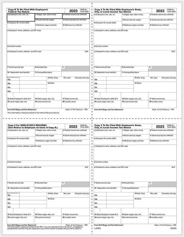 Main image of TFP W-2 P-Style 4-Up Employees Copies B, C, 2, 2 Combined - Pack of 500