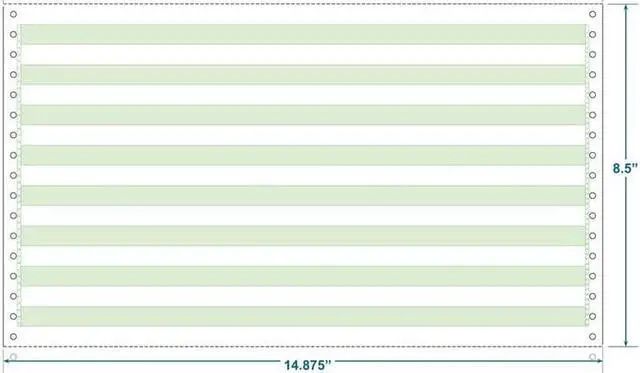 Main image of 14-7/8" x 8-1/2" (W x H) Continuous 20# Computer Paper, 1/2" Green Bar (Carton of 2600)