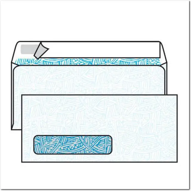Main image of #10 Side Seams Windows Kwik-Tak Wesco Tint, 4-1/8" x 9-1/2", White, Blue Wesco Inside Tint, Poly Window (Box of 500)