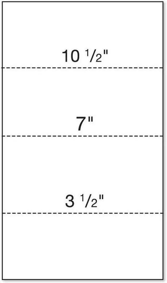 Main image of 8.5'' x 14" Laser Cut Sheet, 24# White Stock, 3 Horizontal Perforations 3.5", 7" and 10.5" from Bottom (Carton of 2500)