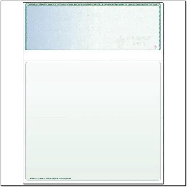 Main image of Blue to Green Rainbow Laser Check, Top Position, Fingerprint II, Panels at 3-1/2 - 3-1/2 - 4 (Ream of 500)