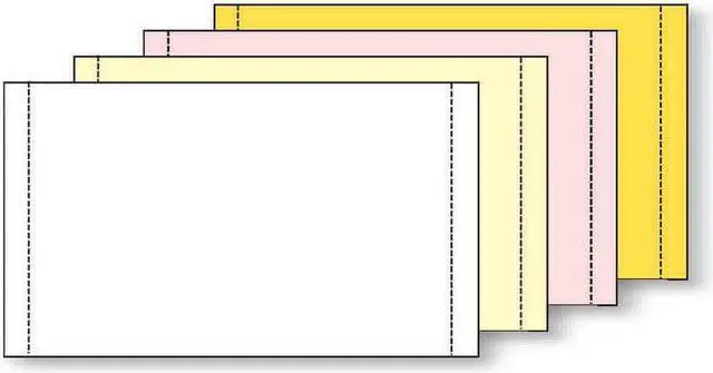 Main image of 4-Ply 9-1/2'' x 5-1/2" (W x H) Carbonless 13# White/Canary/Pink/Gold Computer Paper, 1/2" Perf Left & Right (Ream of