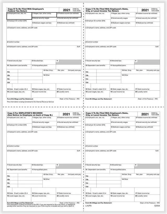 Main image of TFP W-2 P-Style 4-Up Employees Copies B, C, 2, 2 Combined - Pack of 100
