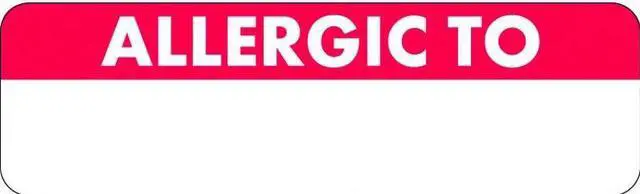 Main image of Allergy Warning Labels, ALLERGIC TO: - Red/White, 2 1/2" X 3/4" (Roll of 300)