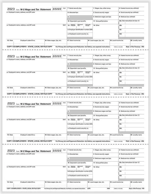 Main image of TFP W-2 4-Up Horizontal Employers Copies 1/D, 1/D, 1/D, 1/D Combined - Pack of 500