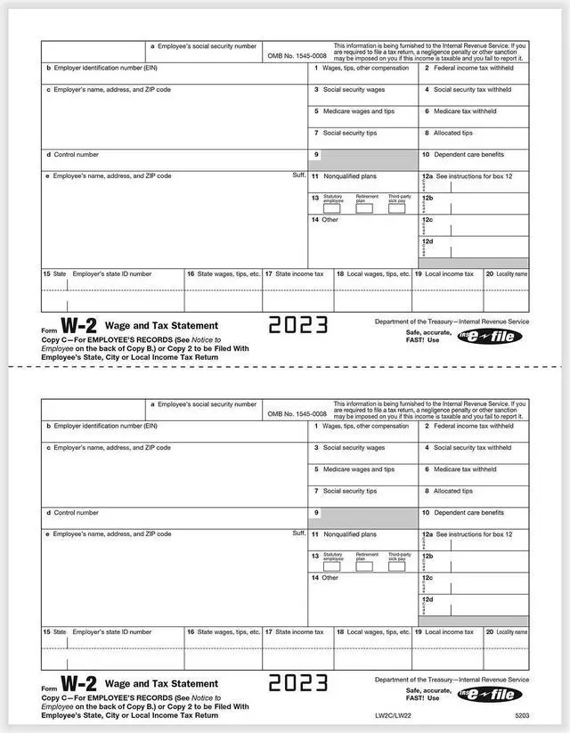 Main image of TFP W-2 Employees Copy C and/or State, City Or Local Copy 2 - 500 sheets, 1000 forms